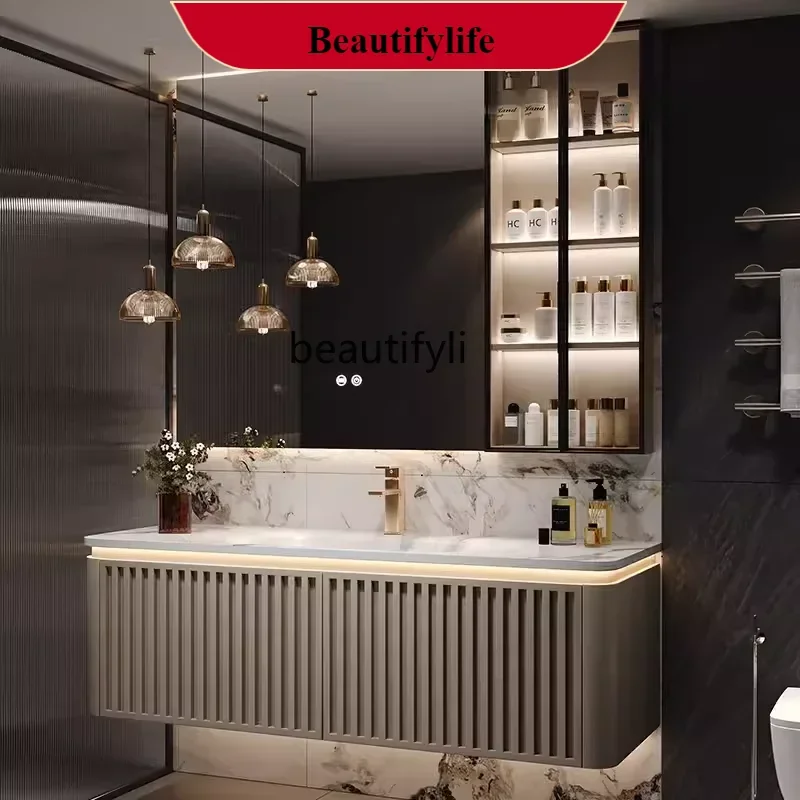 

A185 Stone Plate Hot Bend Whole Washbin Bathroom Cabinet Combination Oak Washstand Washbasin Bathroom Cabinet