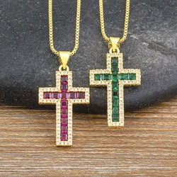 Nidin Multicolors Cross Pendant Zircon Necklace for Women Accessories Fashion Long Chain Exquisite Aesthetic Holiday Party Gifts