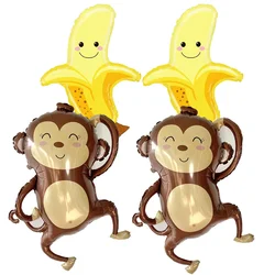 4 Pcs Monkey Balloons Adorable Banana Monkey Shaped Foil Helium Balloons Jungle Safari Wildlife Theme Birthday Party Decorations