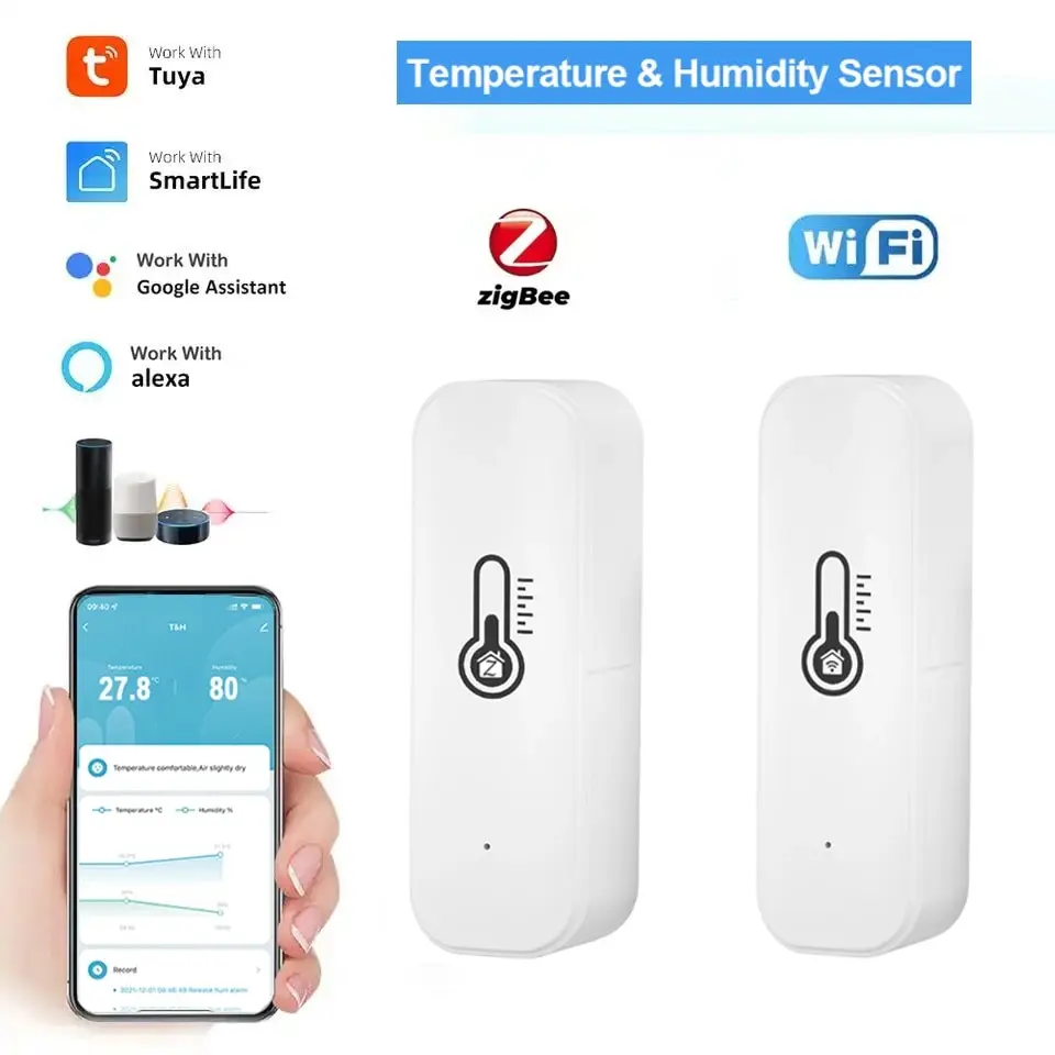 Tuya Zigbee/WiFi Temperature Humidity Sensor Home Connected Thermometer Compatible With Smart Life Alexa Google Assistant