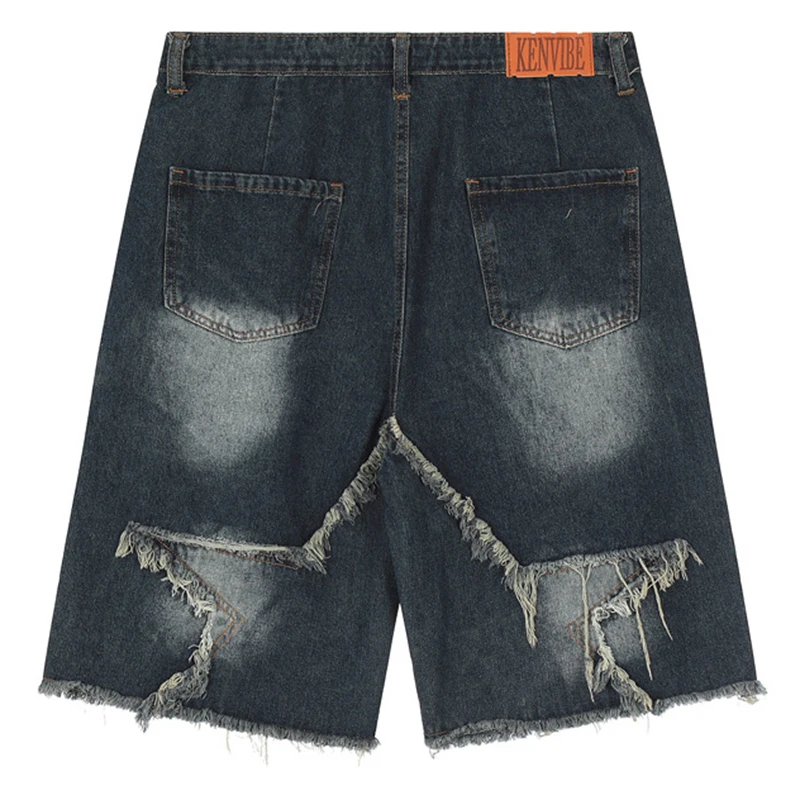 PFNW Male Five-pointed Star Tassel Denim Shorts American High Street Metal Button Loose Firth Pants Summer 2024 Chic 28W4024