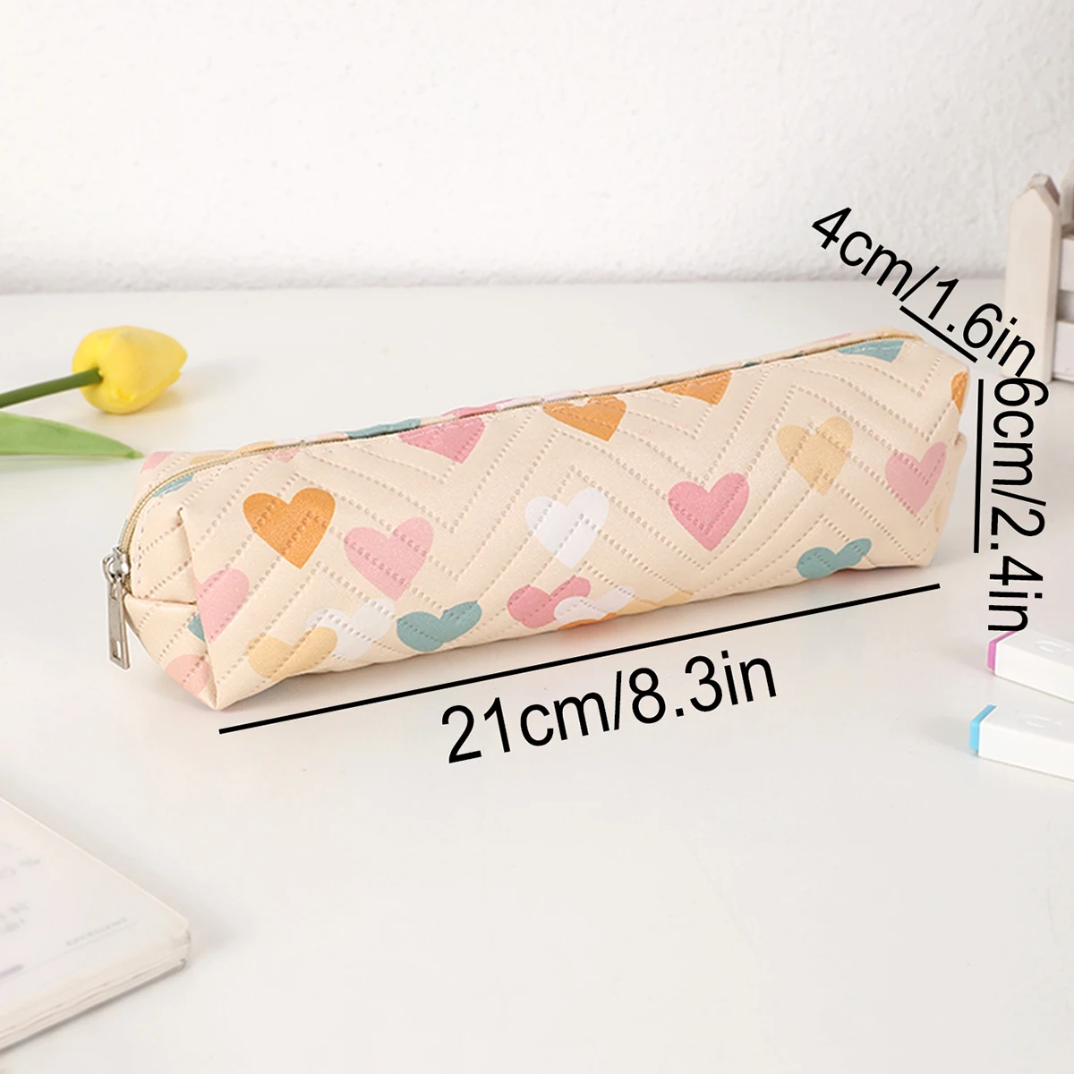1 PC Heart Pattern PU Waterproof Pencil Case, Student School Supplies Fashion Portable Pencil Bag, Back-to-School Essentials
