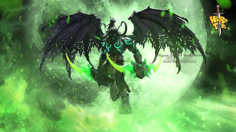 Herói brinquedos 1/10 versão preta demônio caçador illidan estatueta asas móveis mini escudo decoração 7 "figura de ação monstro delicado