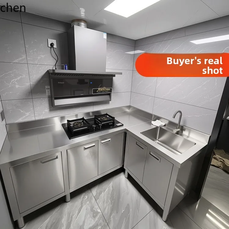 a4 Stainless Steel Integrated Cabinet Kitchen Household Bowl Cabinet Sink Basin Thickened Workbench Integrated Sink