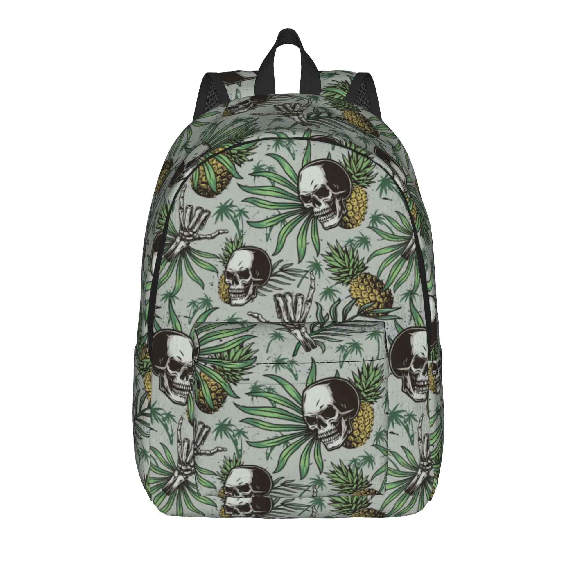 Tropical Skull Amp Pineapple Backpack Student Unisex Polyester Workout Backpacks Lightweight Aesthetic High School Bags Rucksack