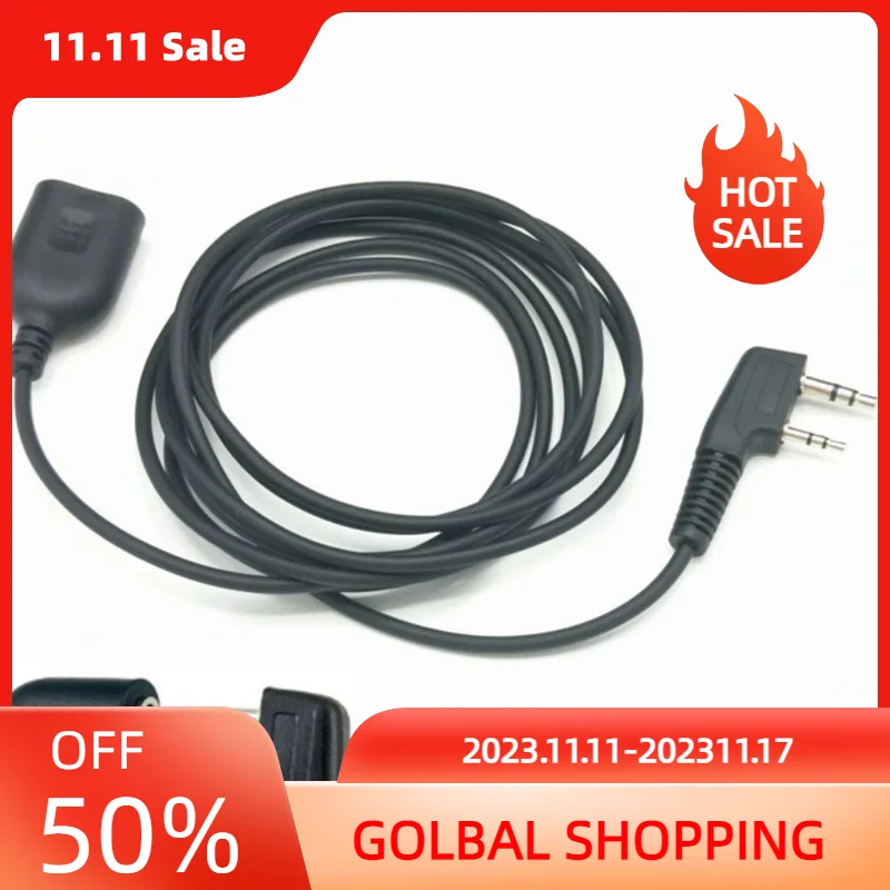 2-Pin Speaker Microphone Headset Male to Female Extension Cable for Kenwood/BaoFeng UV-5R Intercom Accessory