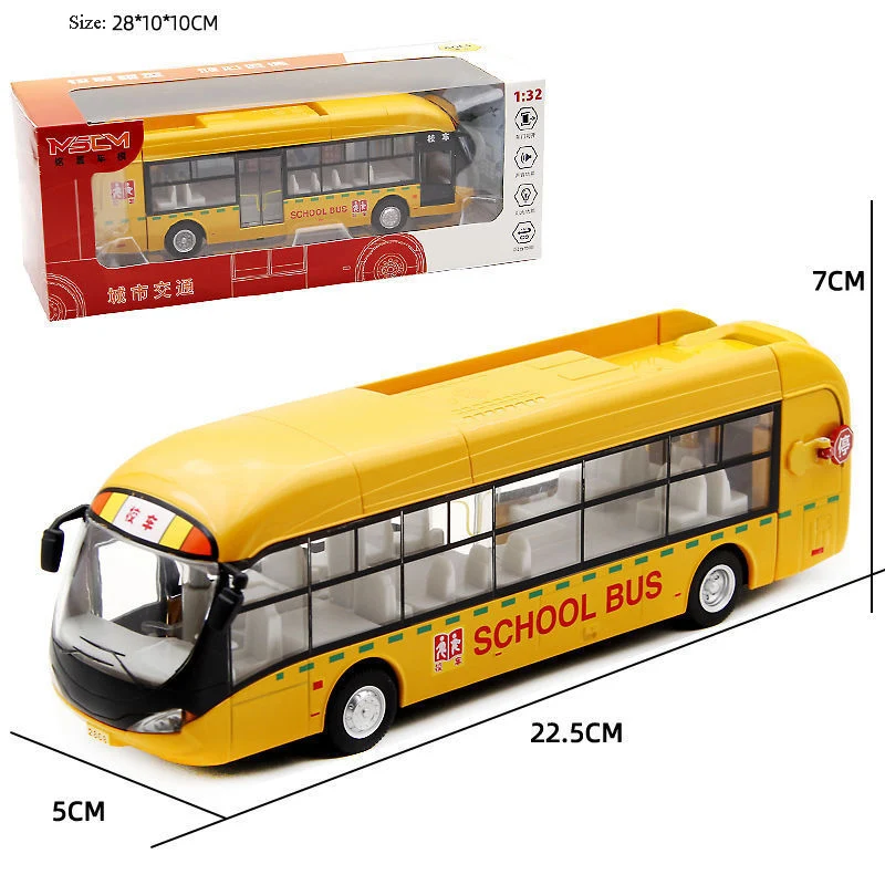 Simulação Modelo de carro de liga para crianças, ônibus elétrico, turismo turístico, som e luz, puxar para trás, presente, 1:32