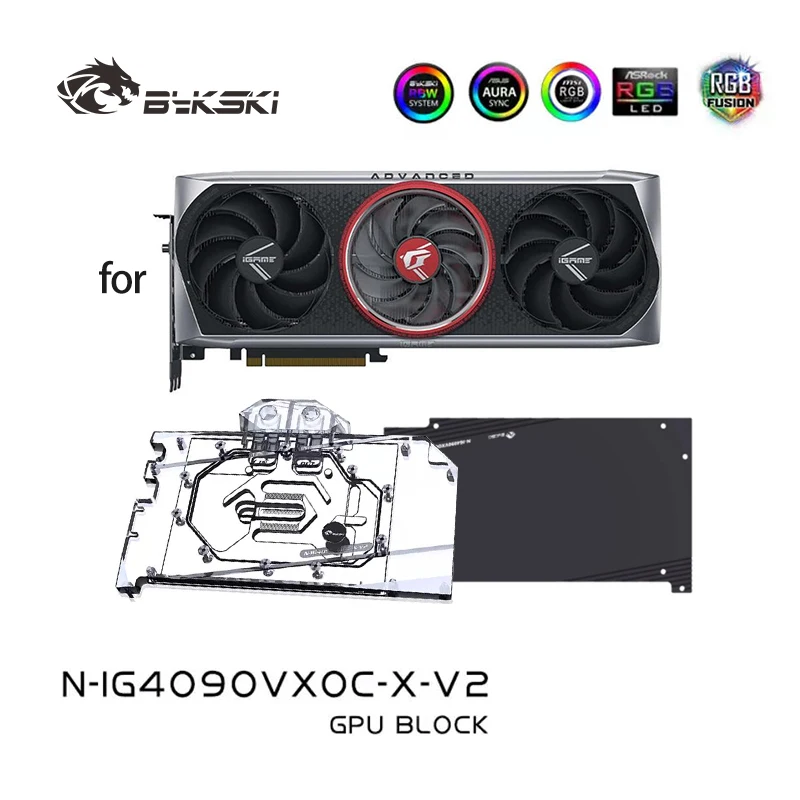 Bykski Water Block for Colorful GeForce RTX 4090 Advanced / LAB OC GPU Card Copper Cooling Radiator RGB SYNC N-IG4090VXOC-X-V2