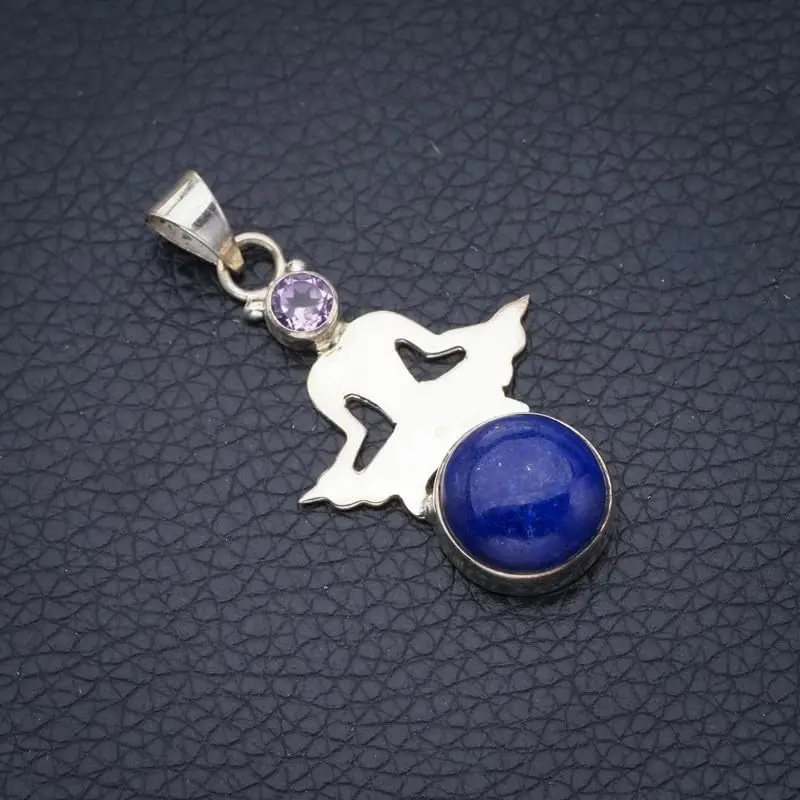 StarGems Natural Lapis Lazuli&Ballet Girl And Amethyst Handmade 925 Sterling Silver Pendant 2