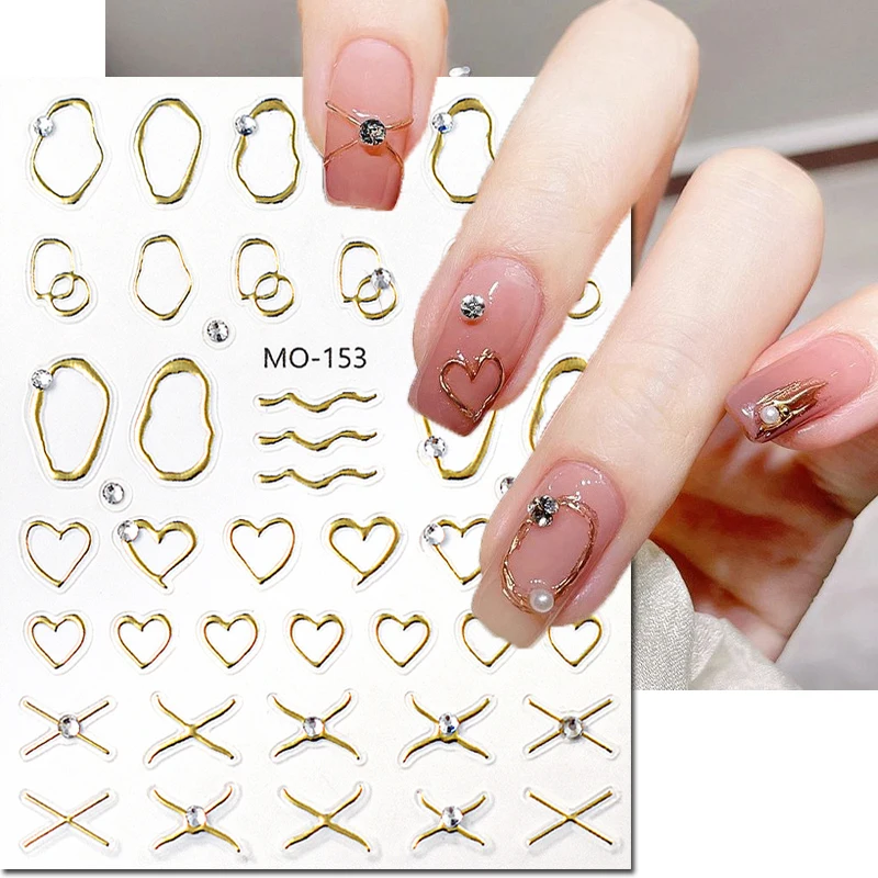 

5d Embossed Nail Art Stickers Irregular Gold Lines Designs Diamonds Adhesive Sliders Decals Decorations For Nail Tips Manicures