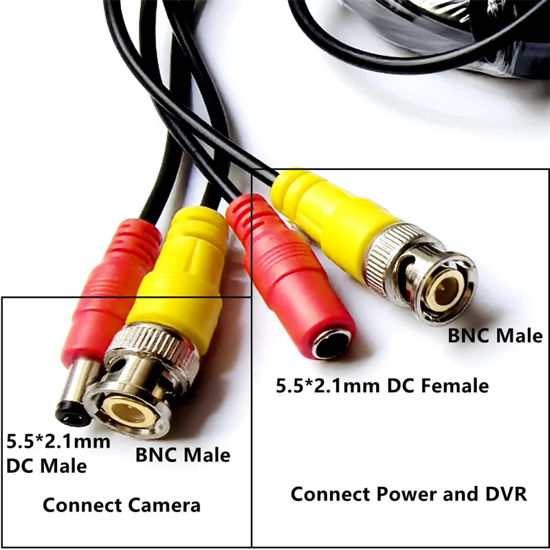 AHD Camera BNC+DC Connector 2 in 1 BNC Cable Coaxial Video Power Wires For DVR System with 2 PCS BNC Female to Female Connectors