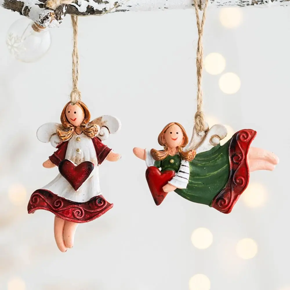 Resin Xmas Tree Embellishment Welcome Door Hanging Pendants Santa Claus Cartoon Angel Doll Drop Ornaments Christmas Decor