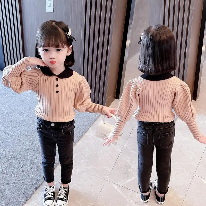 Autumn Children\'s Cute Fashion T-shirt Girl Baby Knit Sweater Sweater Spring Children\'s Long Sleeve Casual Versatile Clothing