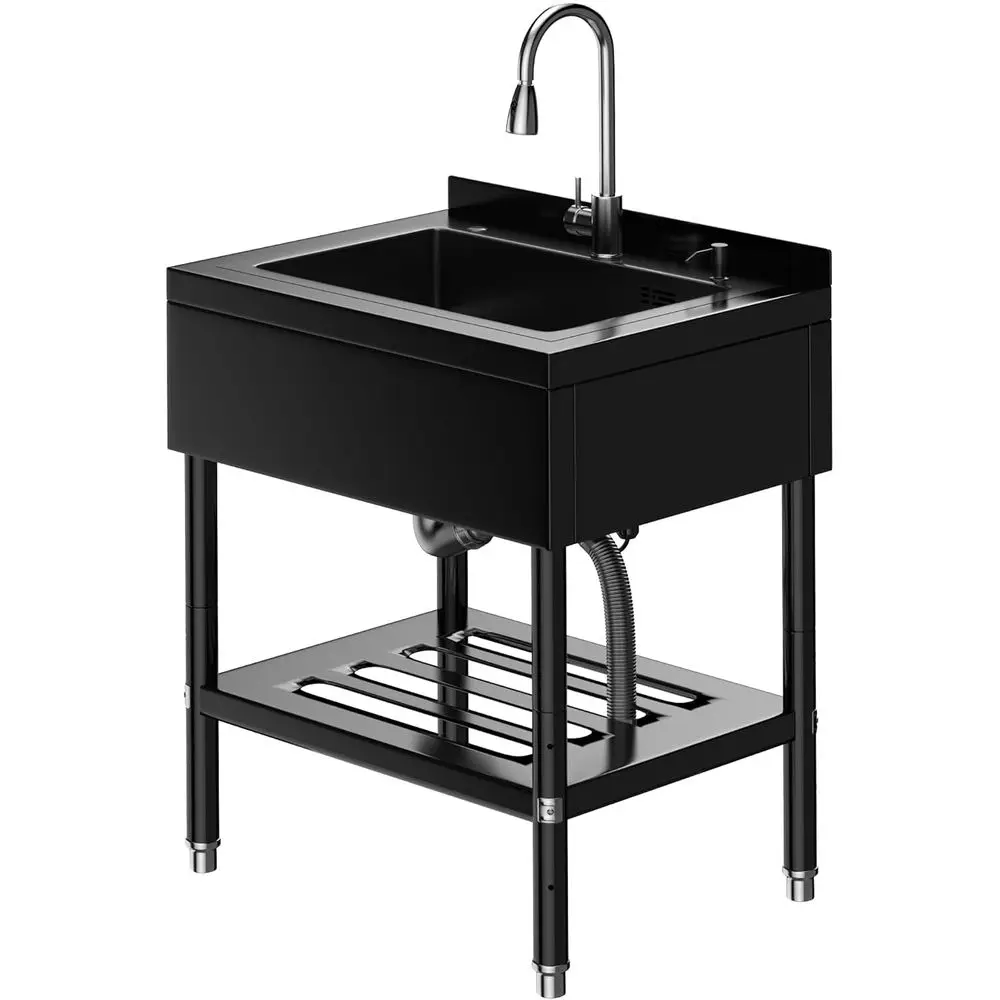 

StainlSteel Large Utility Sink, 25.7" × 20.7" × 39.5" reestanding Single Bowl Laundry Tub, Includes Hot/Cold Water, Hoses & Drai
