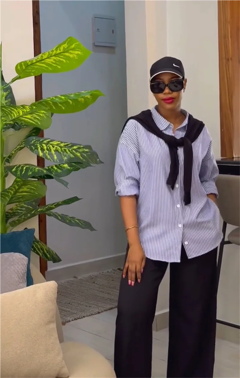 

OL6175 New Cross border Amazon European and American Women's Top Striped Shirt Top (excluding shawl)