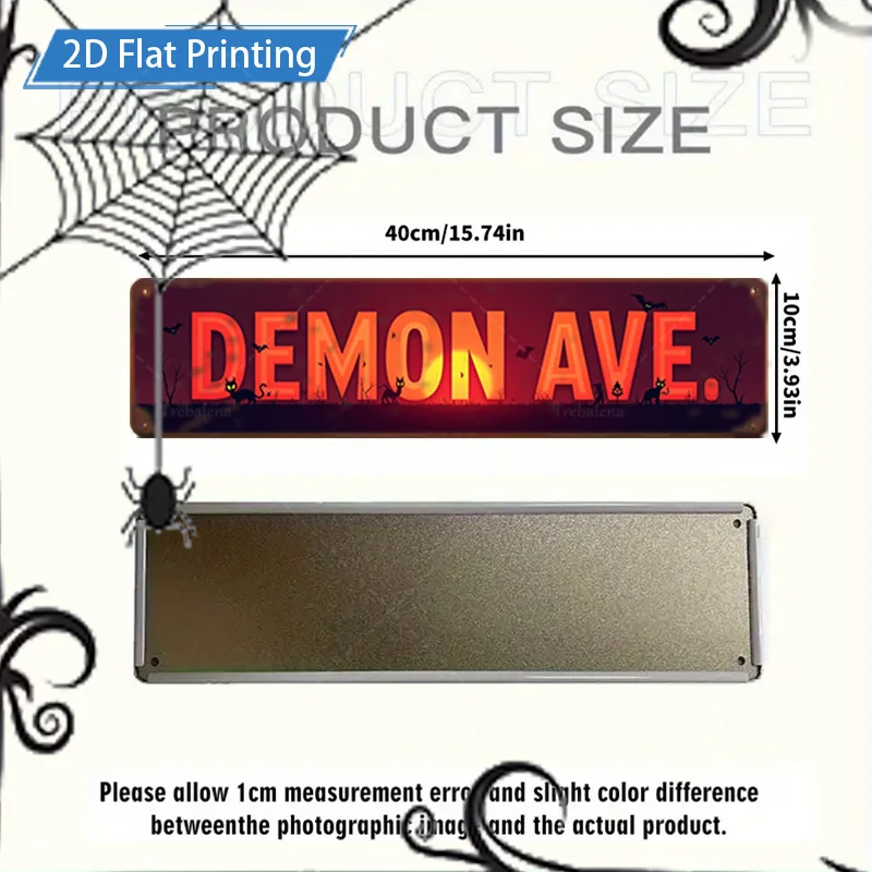 1 قطعة علامة معدنية، 4x16 بوصة علامة الهالوين شيطان Ave طباعة مسطحة ريترو شارع ديكور فني