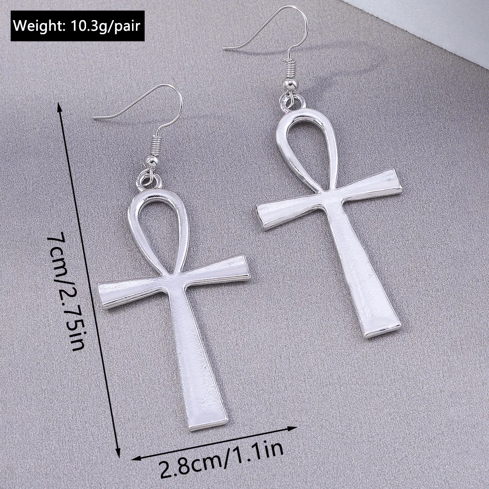Aihua Große Steampunk Vintage Ägyptische Ankh-Kreuz-Ohrringe für Damen und Herren, Gothic Persönlichkeits-Ohrringe für Damen und Herren, Schmuck – Detail 7