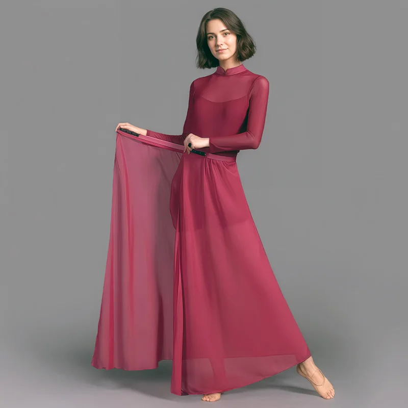 

Женское классическое танцевальное платье из газовой ткани, элегантный топ-фея, юбка с разрезом, китайский древний народный танец, сценический костюм для выступлений