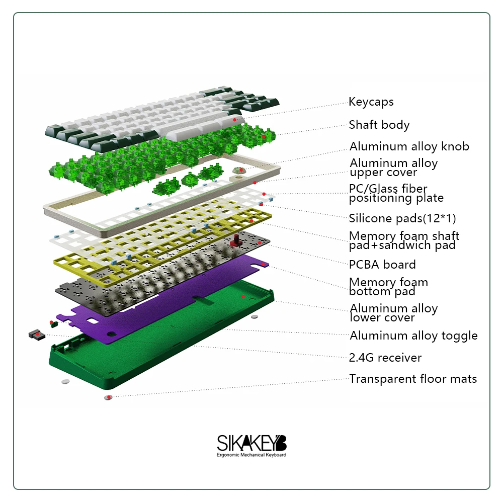 SIKAKEYB SK6 Castle لوحة المفاتيح الميكانيكية RGB %65 68 مفتاح سلكي لاسلكي معدن سبائك الألومنيوم لتقوم بها بنفسك مقبض عدة