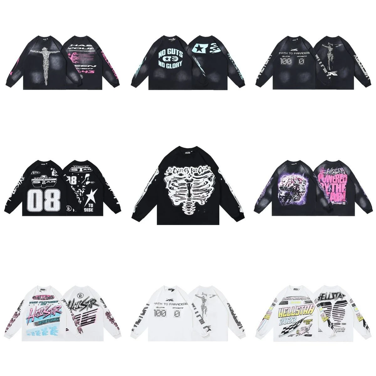 Hellstar Spring Autumn American Streetwear Oversized Loose Casual Long Sleeve T Shirt Pullover Tee Undershirt Base Layer Tops