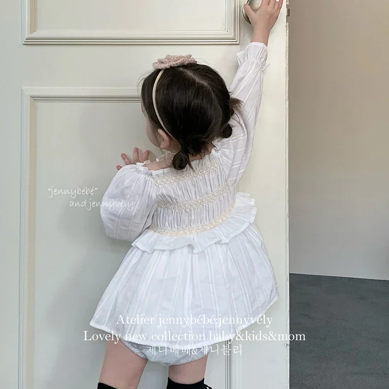 2024 New Autumn Sister Clothes Baby Girl Romper Kids Princess Dresses Long Sleeved Cotton Embroidery 2-6Yrs Girl Party Dress