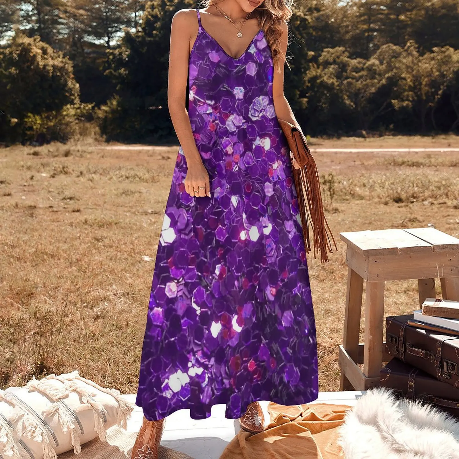 Photographic Image of Purple Glitter Sleeveless Long Dress Party dresses for women Long dress Dress