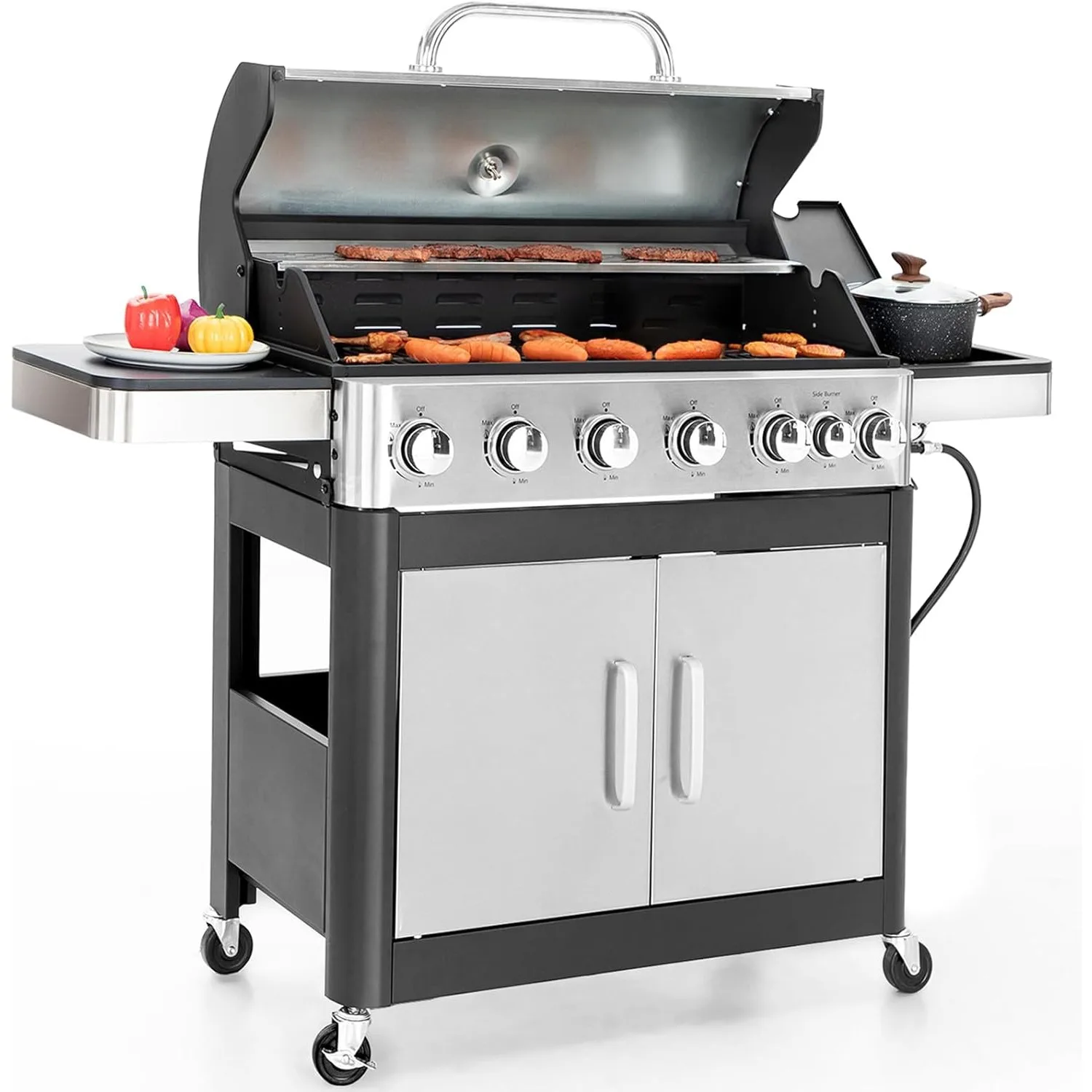 

Sophia & William 6-Burner Propane Gas BBQ Grill with Side Burner & Porcelain-Enameled Cast Iron Grates 65,800BTU Stainless Steel