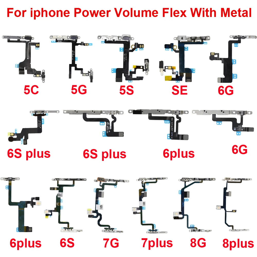

Pop 1pcs New High Quality Power Flex With Metal Holder For IPhone 6 6s 7 8 Plus Mute Switch Power Volume Button Flex Cable