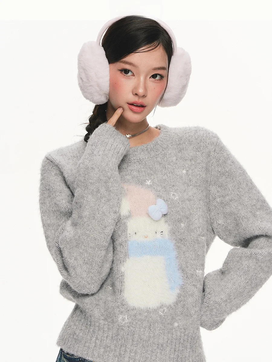

Rrichu Snowman round Ne Knitted Sweater ort Loose Fit 3D Cute Aosphere Original Design Women's Faion Autumn Top