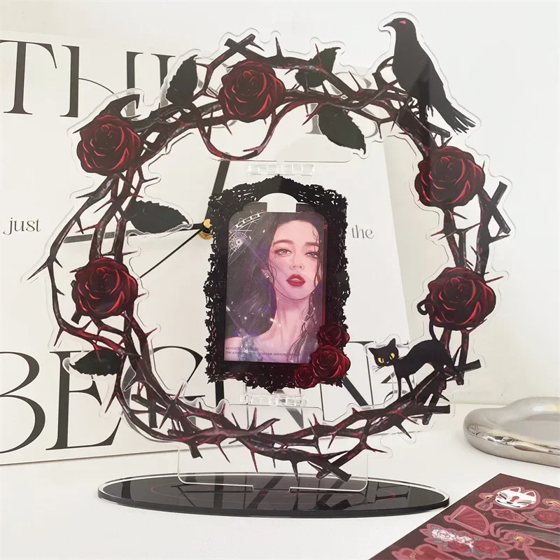 Acrylic Night Rose Insert Card Standing Picture Frame Photo Stand Rotating Display Rack Card Holder Home Office Tabletop Decor