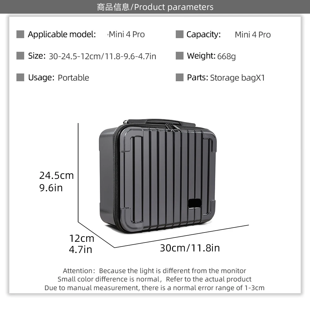 Futerał do przenoszenia dla DJI Mini 4 Pro uchwyt sztywne etui RC-2/N2 zdalne pudełko ręczne walizka torba akcesoria do dronów czarny/srebrny