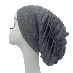 2023 Shiny Turban Cap for Women African Lady Head Wrap Bonnet Female Headscarf Hat Turbnante Mujer