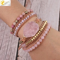 CSJA Natural Stone Wrap Bracelets for Women Gem Stone Pink Crystal Vintage Weaving Statement Fancy Girl Bracelet Bijoux Gift S30