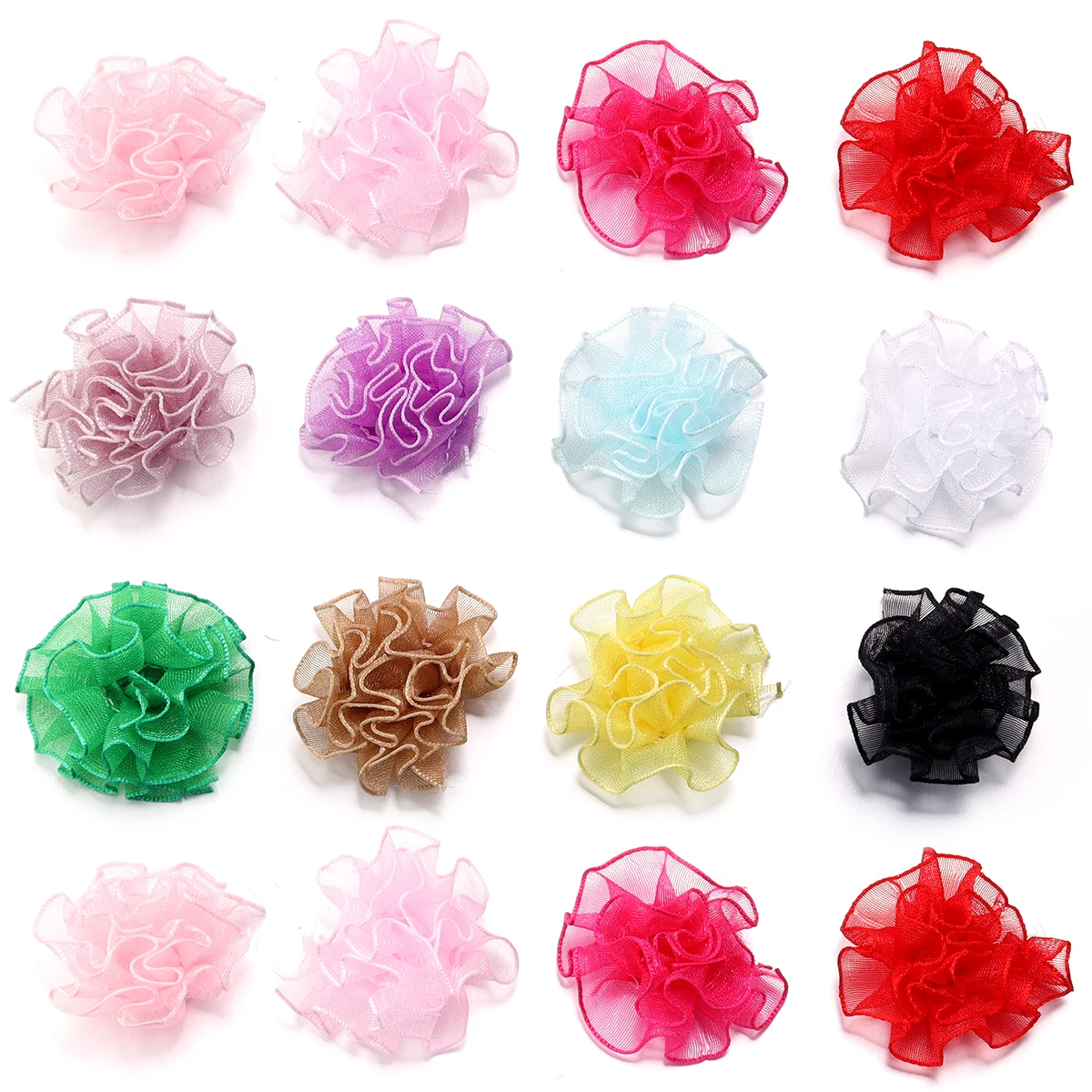 30pcs/lot 3.5cm Organza Blossoms Flower Appliques Carnation Patches Fabric Sewing For Headband Hairpin Earrings Accessories