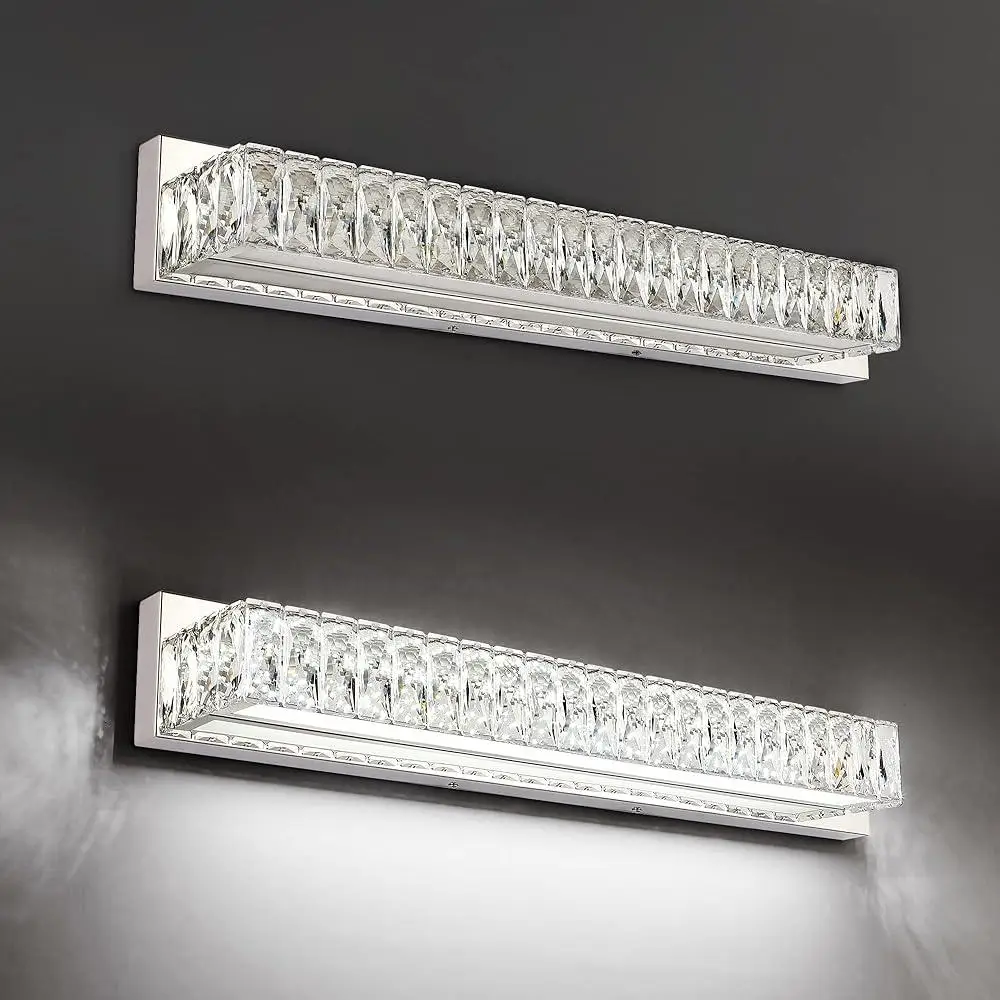 تركيبات إضاءة LED حديثة على مرآة كريستال كروم إضاءة الحمام كفاءة في استخدام الطاقة وسهلة التركيب واستبدال مجاني