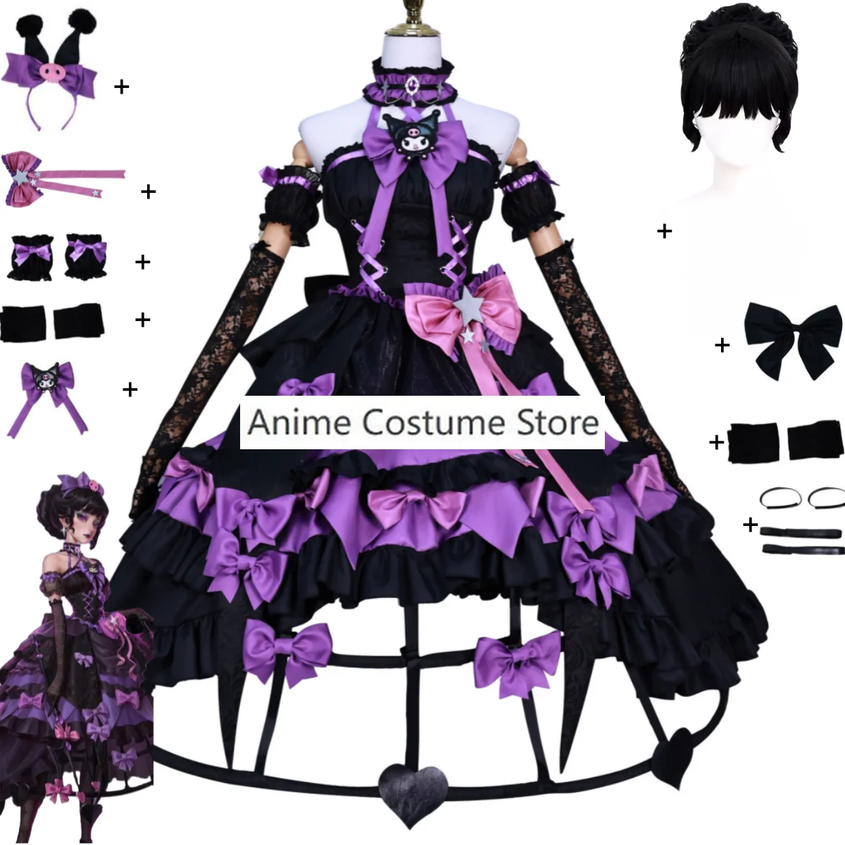 

Game Identity ⅤMary Bloody Queen Cosplay Costume Lala Team Members Black Purple Lolita Princess Skirt Wig Woman Lovely Suit