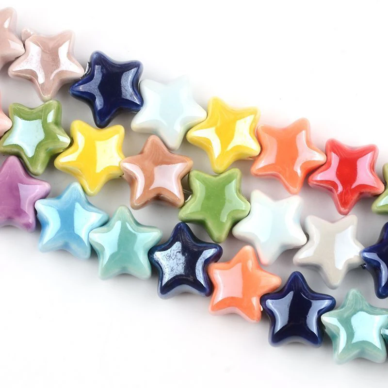 10PCS Color Pentagram Shape Shiny Glossy Glazed Ceramic Porcelain Loose Beads For Jewelry Making DIY Crafts Accessories