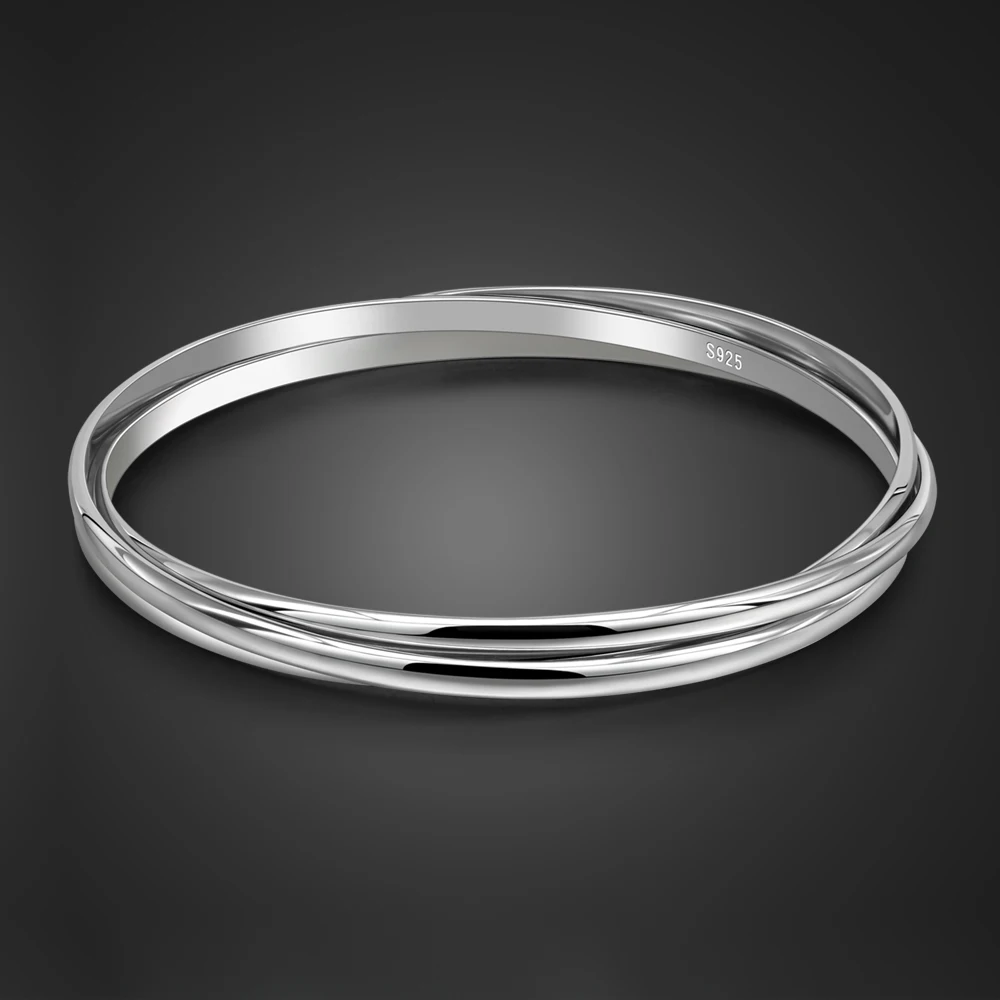 Minimalist Original 100% 925 Sterling Silver Banglest Women 1/2/3 /5Set Bracelet Diameter 60-65 -68 MM Jewelry Gift  Girls