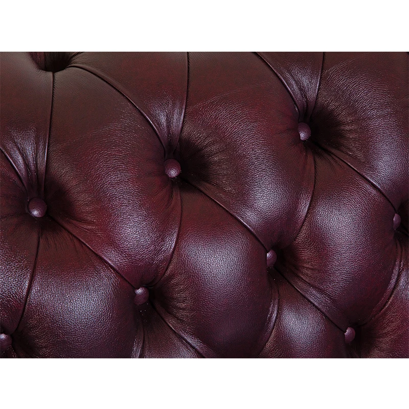 Sofá vintage em couro verde, sofá capitoné de 3 lugares com braços rolantes