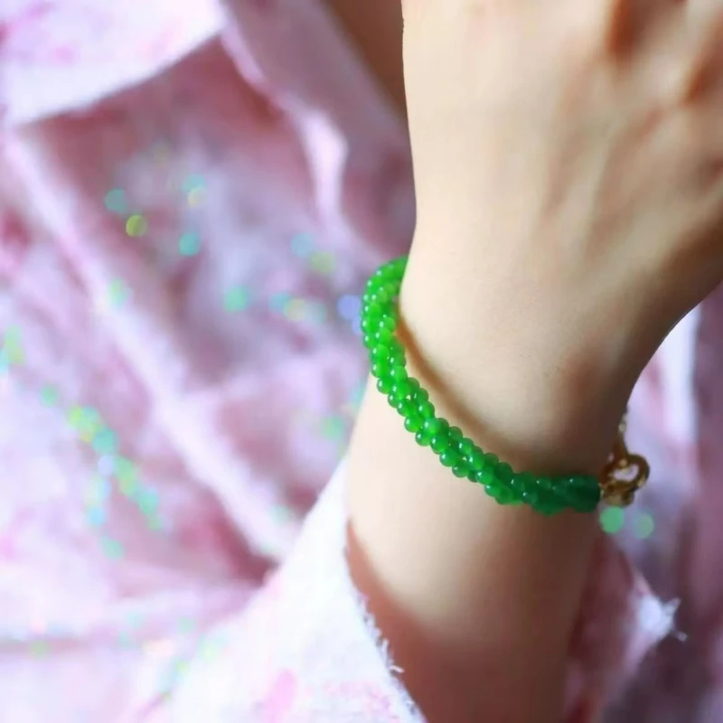 

Natural High-quality Green Jade Agate 4mm Hand-woven Twisted Women's Light Luxury Bracelet Fashionable and Simple Mother Gift