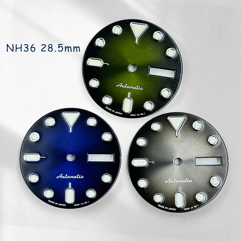 

Mod 28.5mm Dials Green Luminous Custom Logo NH36 Watch Dial Fit Japanese Movement Mens Watch Accessories Repair Parts