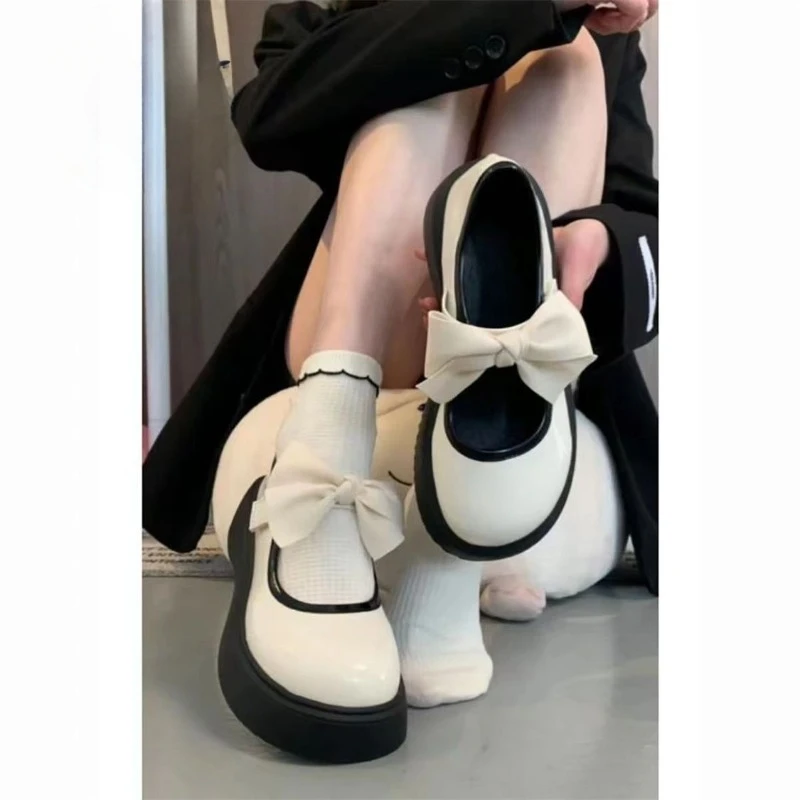 

SHANPA Japanese Style Little Leather Shoes Versatile Comfortable Platforms Shoes Kawaii Bow Tie Thick Bottom Shoes Ladies