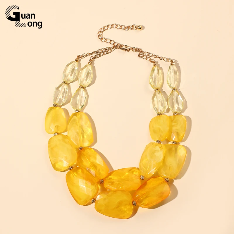 GuanLong  Fashion Multi-layer Choker Necklaces For Women Trendy Jewelry Short Colorful Beads Pendant Necklace Accessories Summer