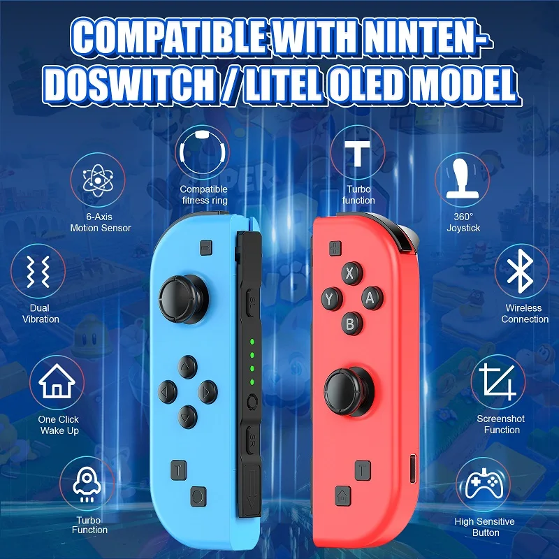 Controller For NS Joycons - BT Wireless Gamepad For Switch,Vibration Turbo Wake Up Gaming Handle Joystick Video Game Control