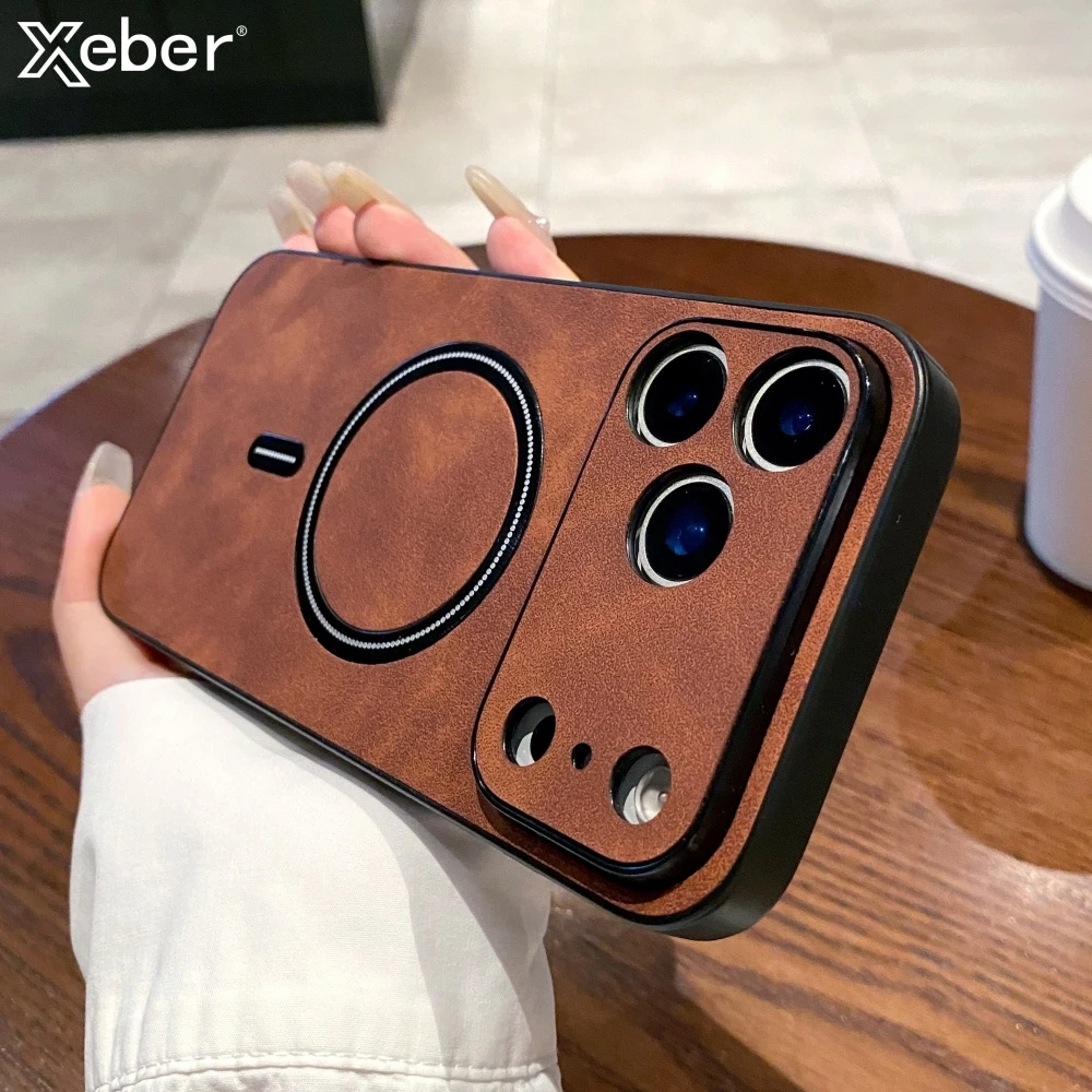 Matte Sheepskin Leather Magnetic Case For iPhone 17 15 16 Pro Max 14 Plus 13 12 11 XR XS X Camera Protection Soft Silicone Cover