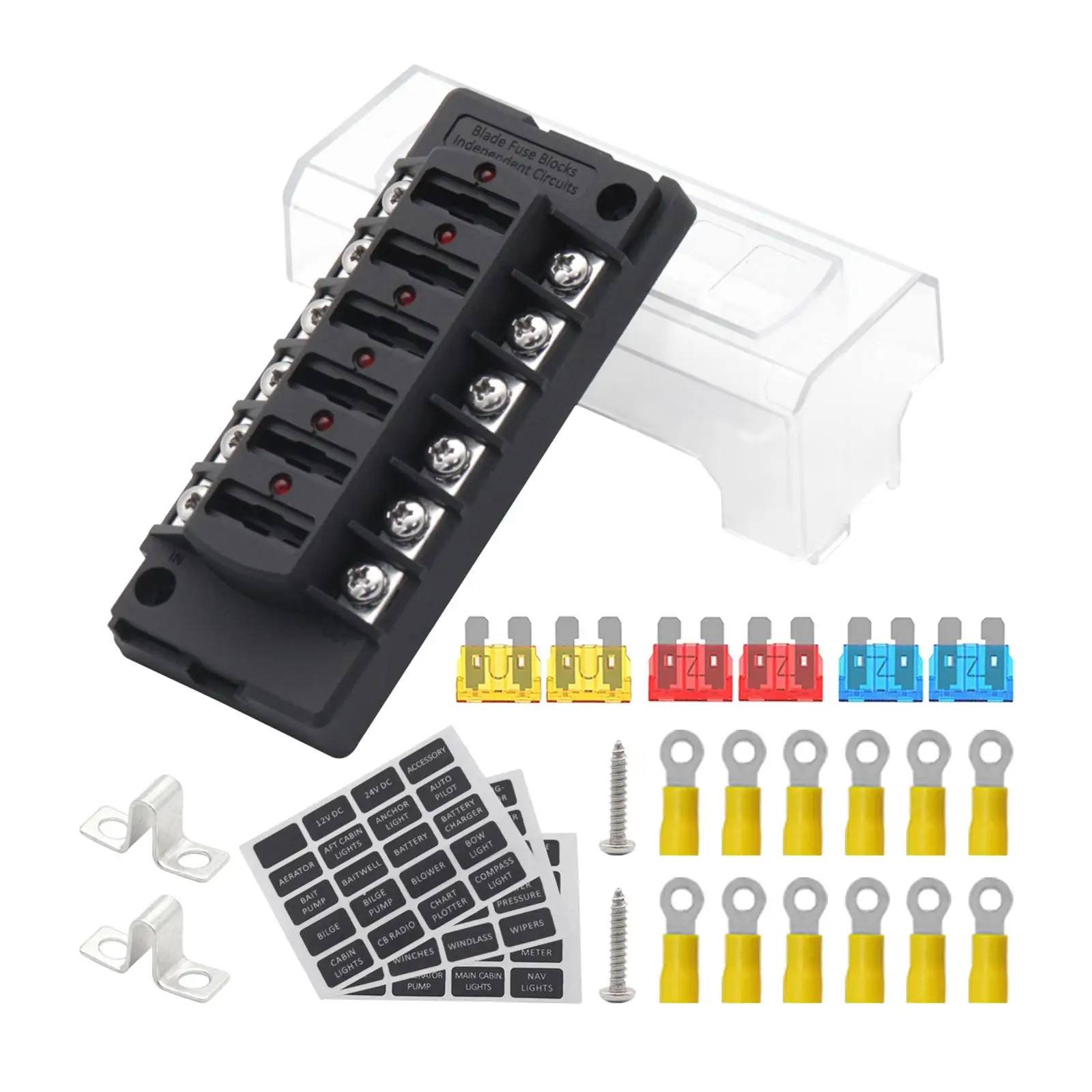 12 Way Fuse Box Holder Waterproof 6 in 6 Out for Marine Tankers Vehicle