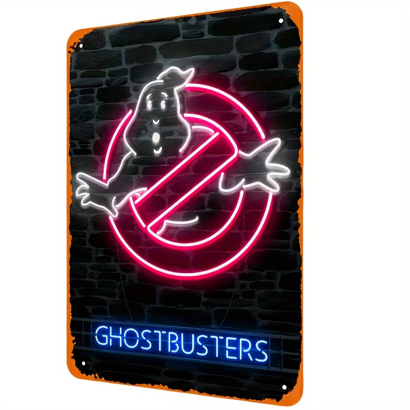 Unidwod Vintage Ghostbusters Neon-Style Metal Tin Sign -  Retro Wall Decor with No Electricity Needed, Durable Tinplate & Pre-Dr