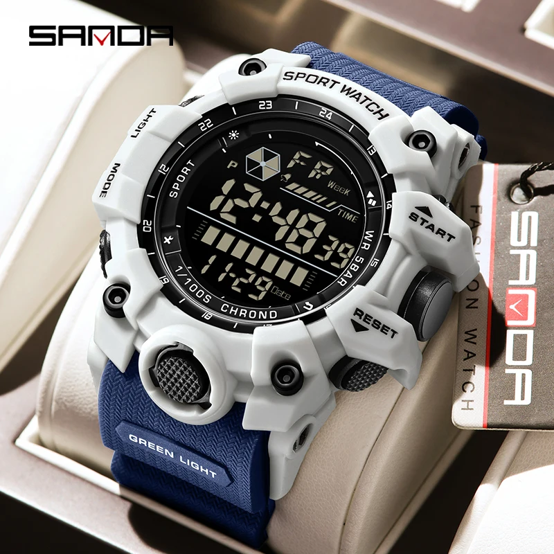 SANDA 6229 Luxury Fashion Men\'s Electronic Watch Multi functional Sports Waterproof Night Light Timing Men\'s Electronic Watch