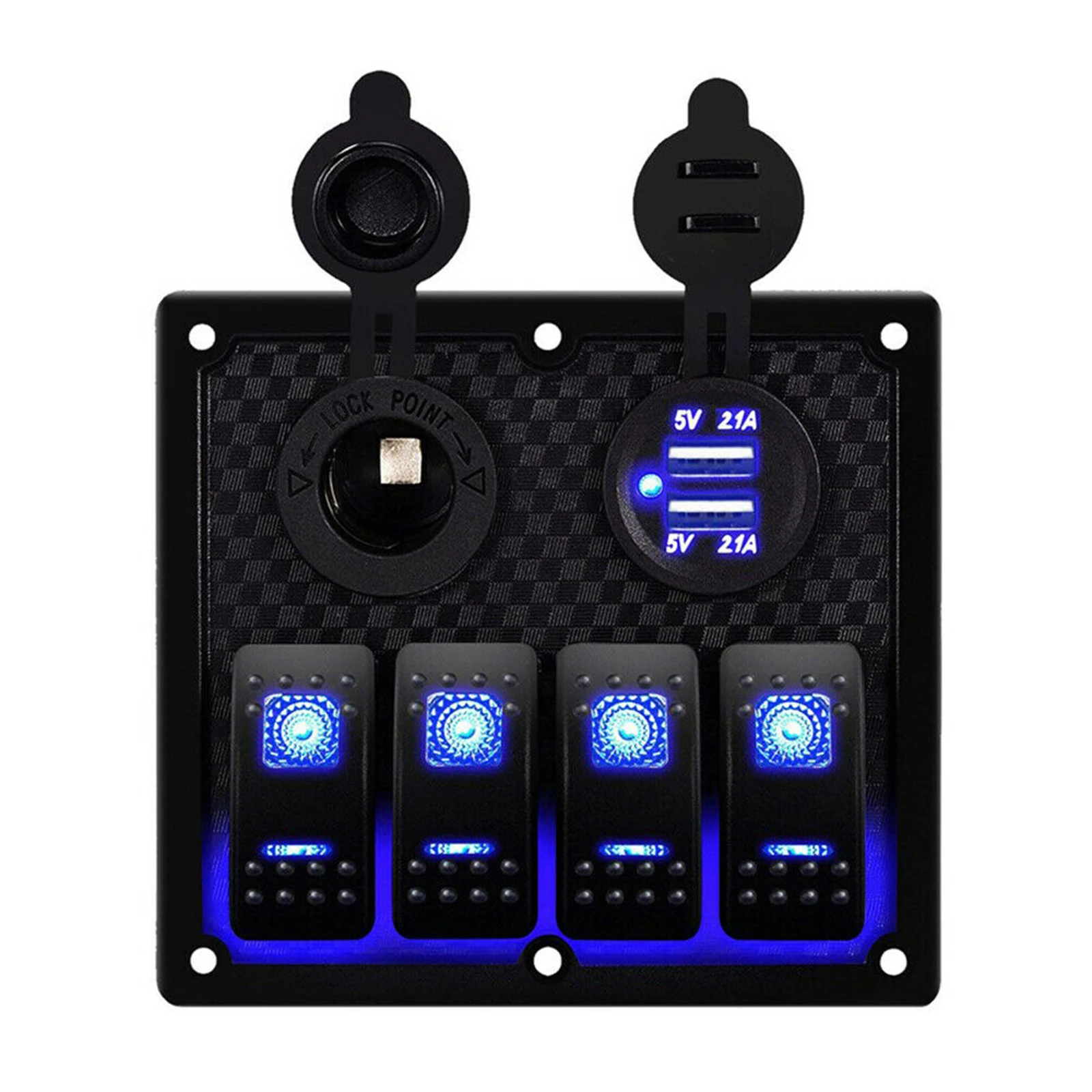 

4 Gang LED Rocker Switch Panel Control Dual USB Port Charger Circuit Breaker ON-OFF Toggle For Car Trucks Marine Boat RV 12V 24V