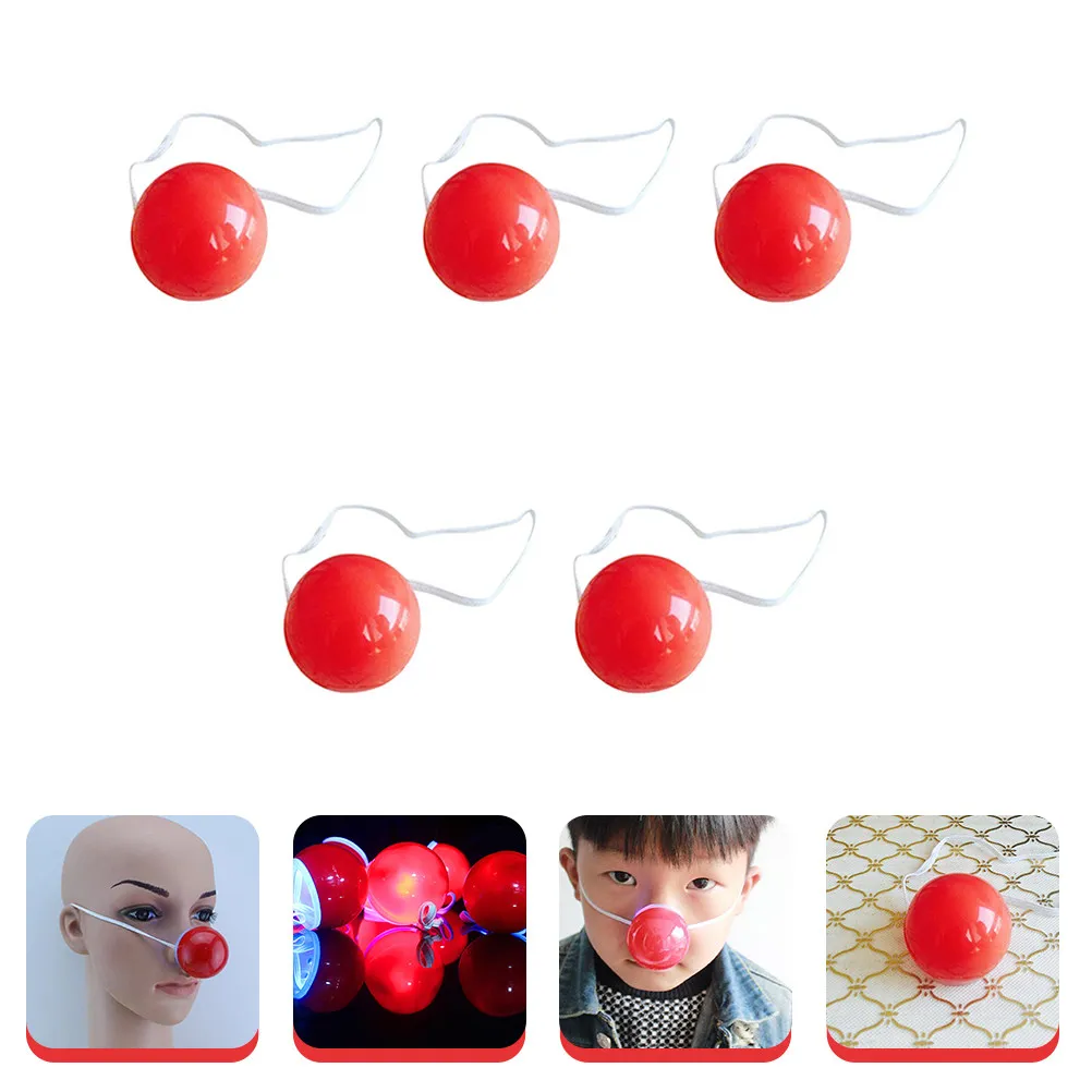 

5Pcs Red Glowing Clown Noses with LED Lights Plastic Dress-Up Props for Halloween Party Cosplay Stage Performance Glow Clown
